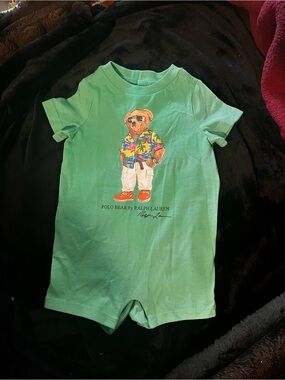 Ralph Lauren Green Polo Bear Cotton One-Piece